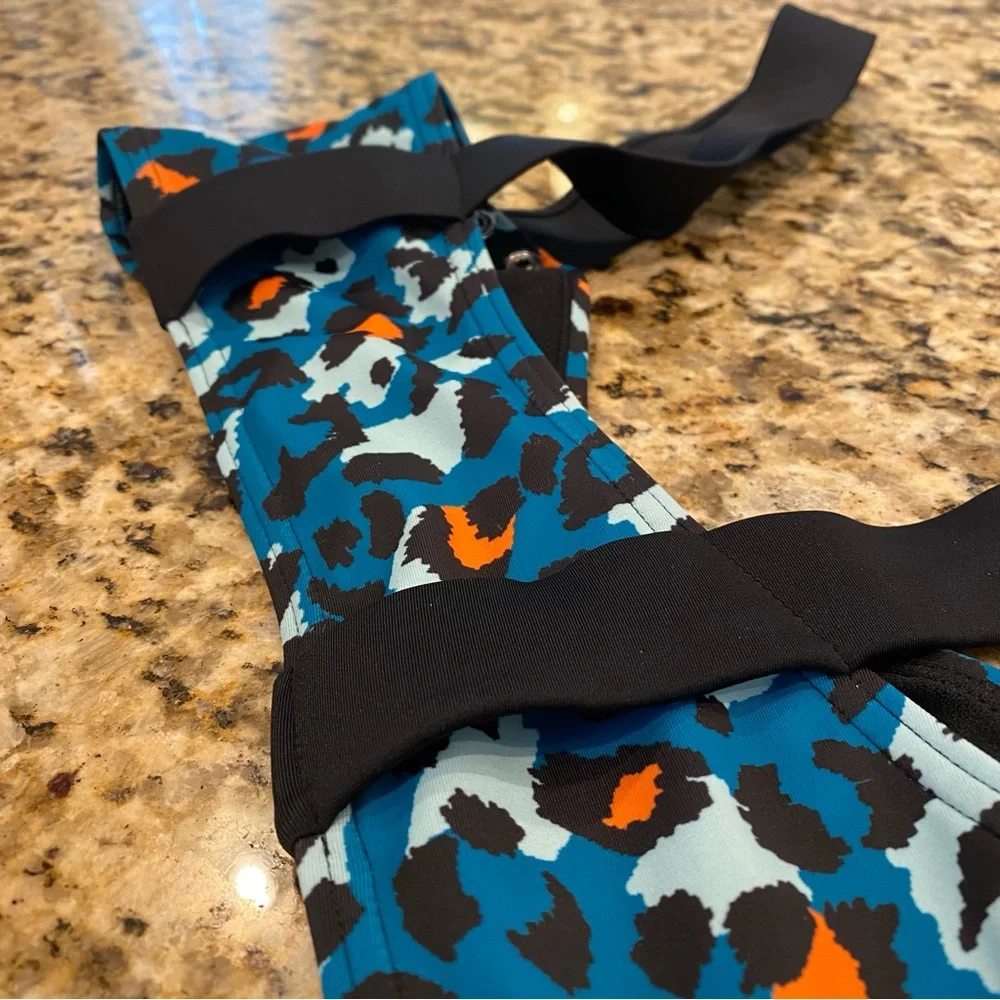 Top Shop Animal Print Cheetah Ruched Bikini Top Size 4 Small Black Blue Orange